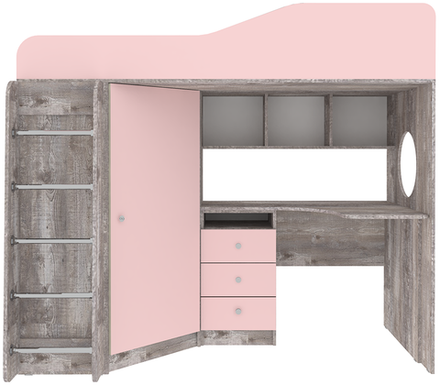 Кровать-чердак КарИВи Кадет 1 с металлической лестницей Бетон Розовый