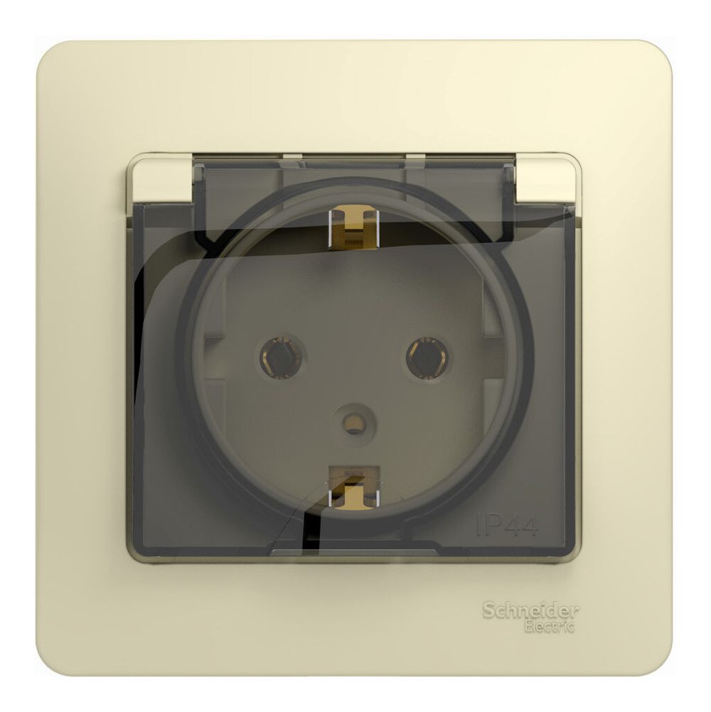 Schneider Electric Glossa Бежевый Розетка с заземляющими контактами со шторками с крышкой IP20, в сборе с рамкой IP20 скрытая установка GSL000246