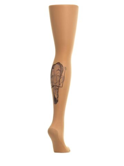 Колготки с принтом на правой ножке в виде шаржа на Дали (Размер: S-M-L) (Цвет: бежевый)