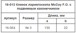 Ларингоскоп интубационный фиброоптический многоразовый MCCOY F.O. с гибким наконечником, набор 1 клинок № 3 16-013