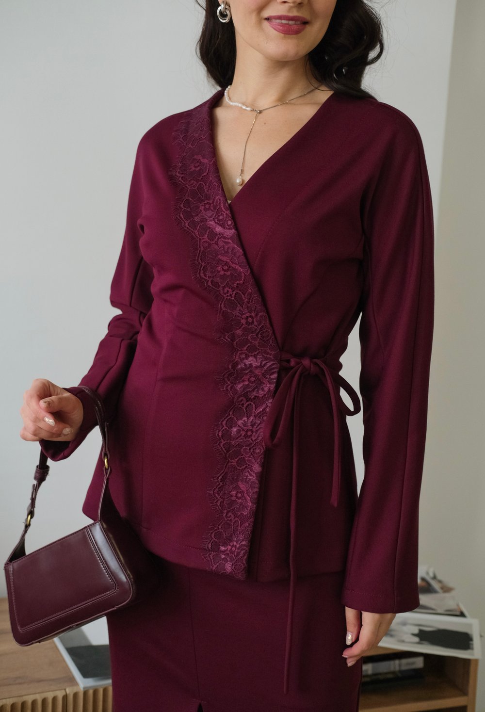 Кардиган из трикотажа джерси бургунди