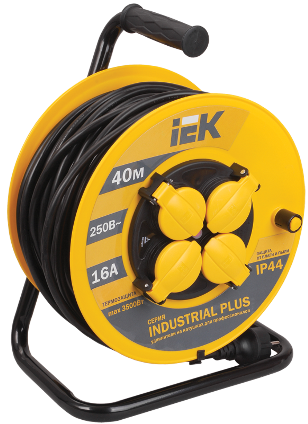 Катушка УК40 4 места IP44 с заземлением с термозащитой 3х1,5мм2 "Industrial plus" 40м IEK