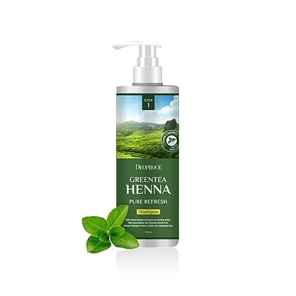 Deoproce Shampoo Greentea Henna Pure Refresh Шампунь для волос с зел. чаем и хной