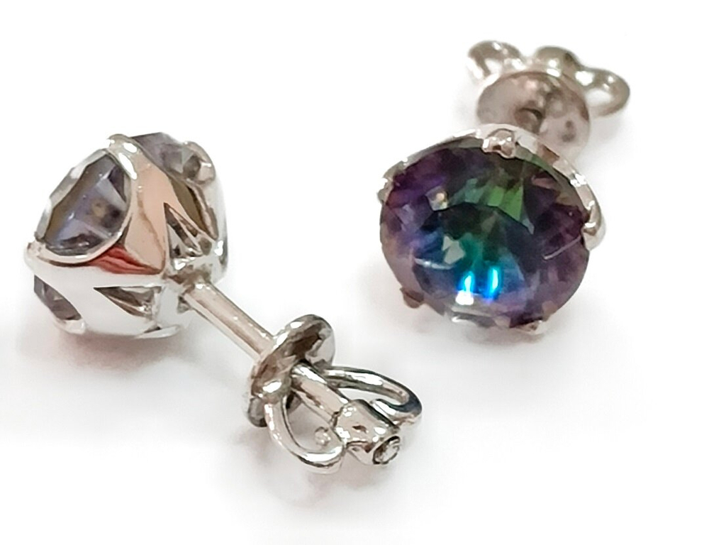 Ювелирные серьги-пусеты из серебра,мистический кварц