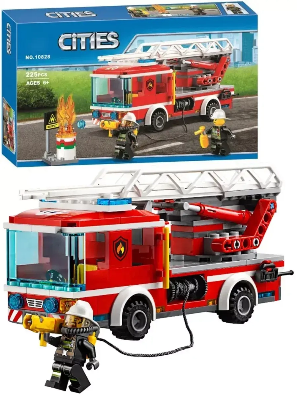 Конструктор Пожарный автомобиль с лестницей 225 дет 10828