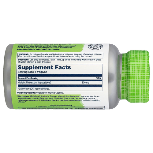 Solaray, коровяк, 330 мг, 100 капсул VegCap