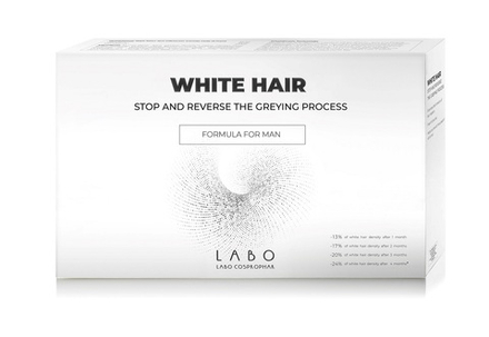 LABO WHITE HAIR STOP AND REVERSE THE GREYING PROCESS FORMULA FOR MAN Лосьон для приостановки процесса поседения и восстановления естественного цвета волос для мужчин, 40 ампул