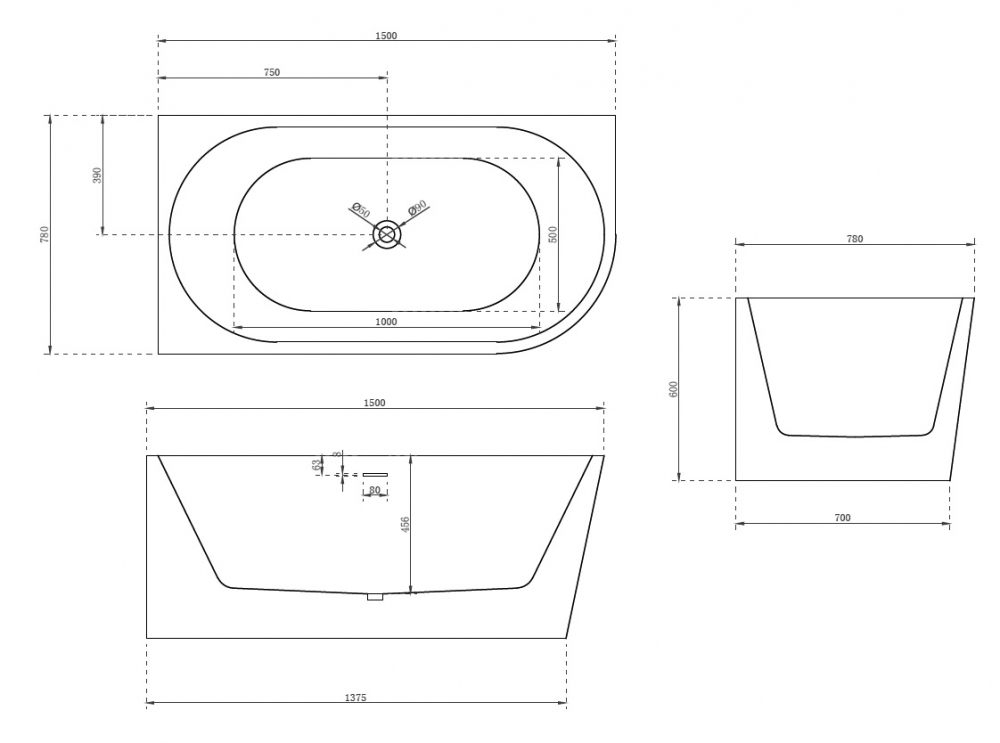 Акриловая ванна ABBER AB9257-1.5 L