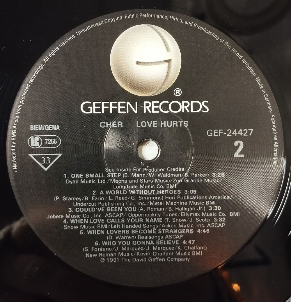 Винтажная виниловая пластинка LP Cher Love Hurts (Germany 1991)