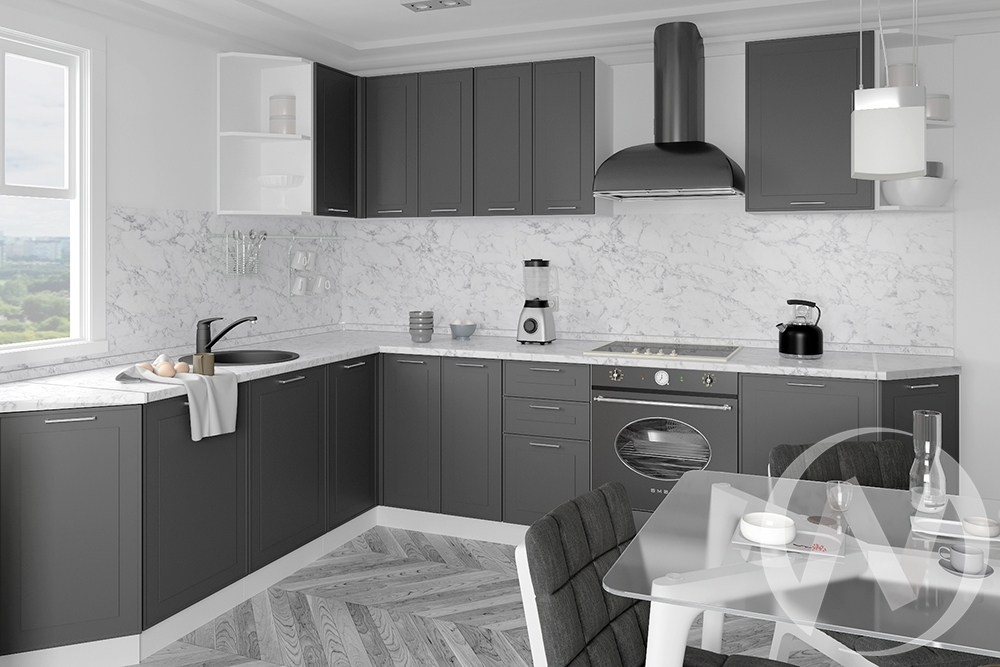 Кухня "Перфетта" грифельно-серый (корпус белый)
