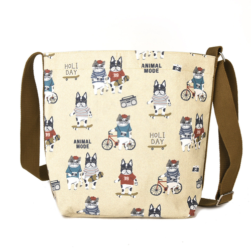 Сумка кросс-боди с котом и бульдогом "AnimalMode", светлая, 25-8042-1, KUSUGURU