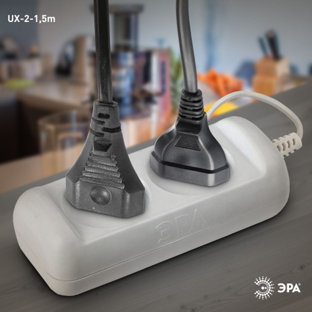 Удлинитель электрический ЭРА UX-2-1,5m без заземления 2 розетки 1,5м ШВВП 2x0,75мм2 6А