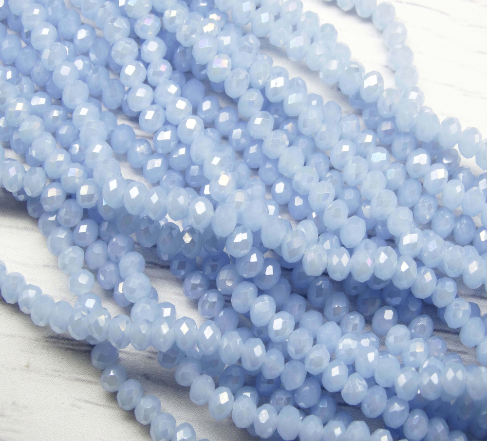 БМ006ДС46 Хрустальные бусины "рондель", цвет: светло-голубой матовый AB, 4х6 мм, кол-во: 58-60 шт.