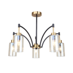 Люстра на штанге 5x40Вт E14, металл/стекло, бронза/черный, прозрачный плафон