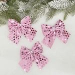 Бант на ёлку «Сказочные переливы» 9*10 см (набор 3 шт), Розовое золото