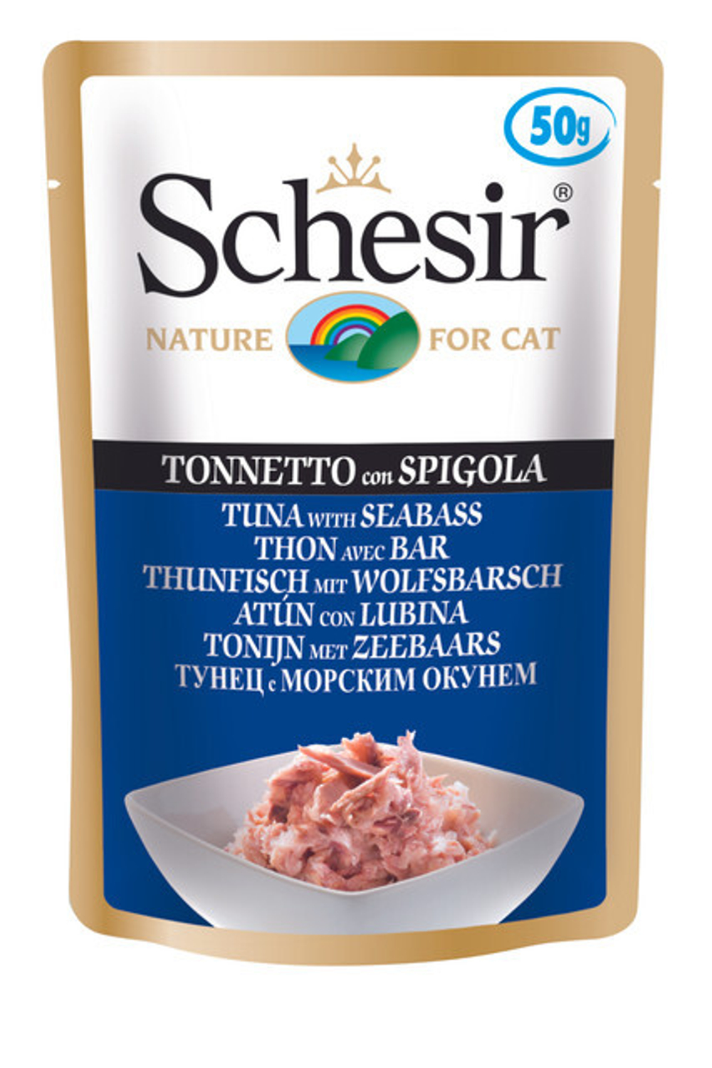 Schesir консервы для кошек Тунец с Морским окунем, пауч 50г x 1 шт.