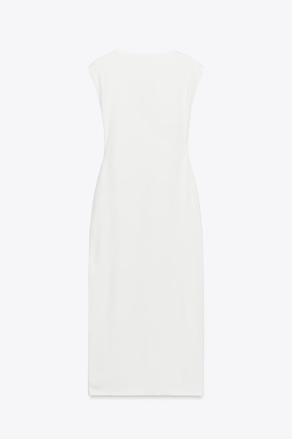 ZARA ПЛАТЬЕ МИДИ БЕЗ РУКАВОВ, ЖЕЛТОВАТО-БЕЛЫЙ