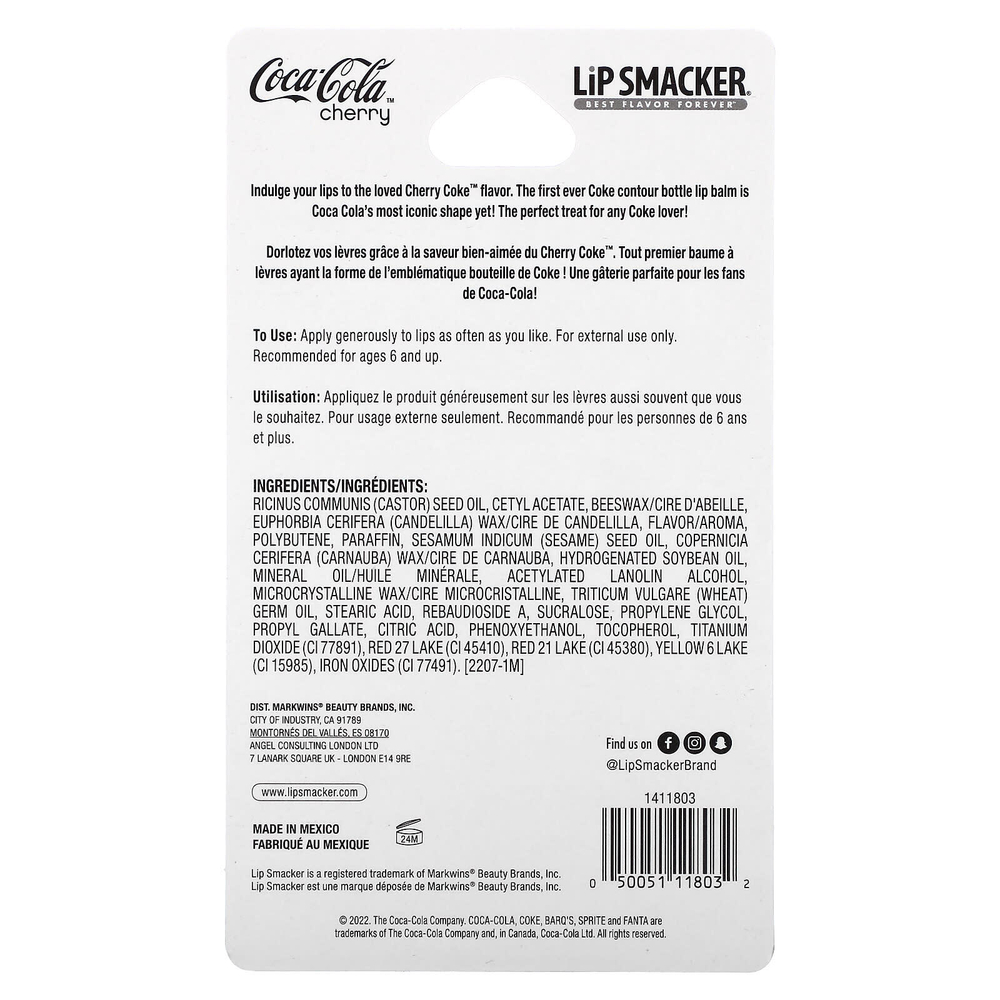 Lip Smacker, Coca-Cola, бальзам для губ, флакон с вишневой колой, 4 г (0,14 унции)