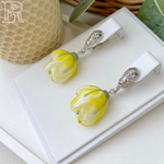 LEFIREL' Серьги серебряные женские "Лайми" с цветами из муранского стекла / ювелирные украшения из родированного серебра 925