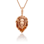 Подвеска «Лев» из красного золота с янтарём и эмалью