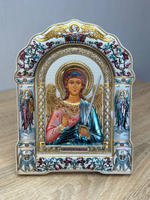 Ангел Хранитель, икона арочная с рамкой под стеклом, белое дерево, эмаль 206х270