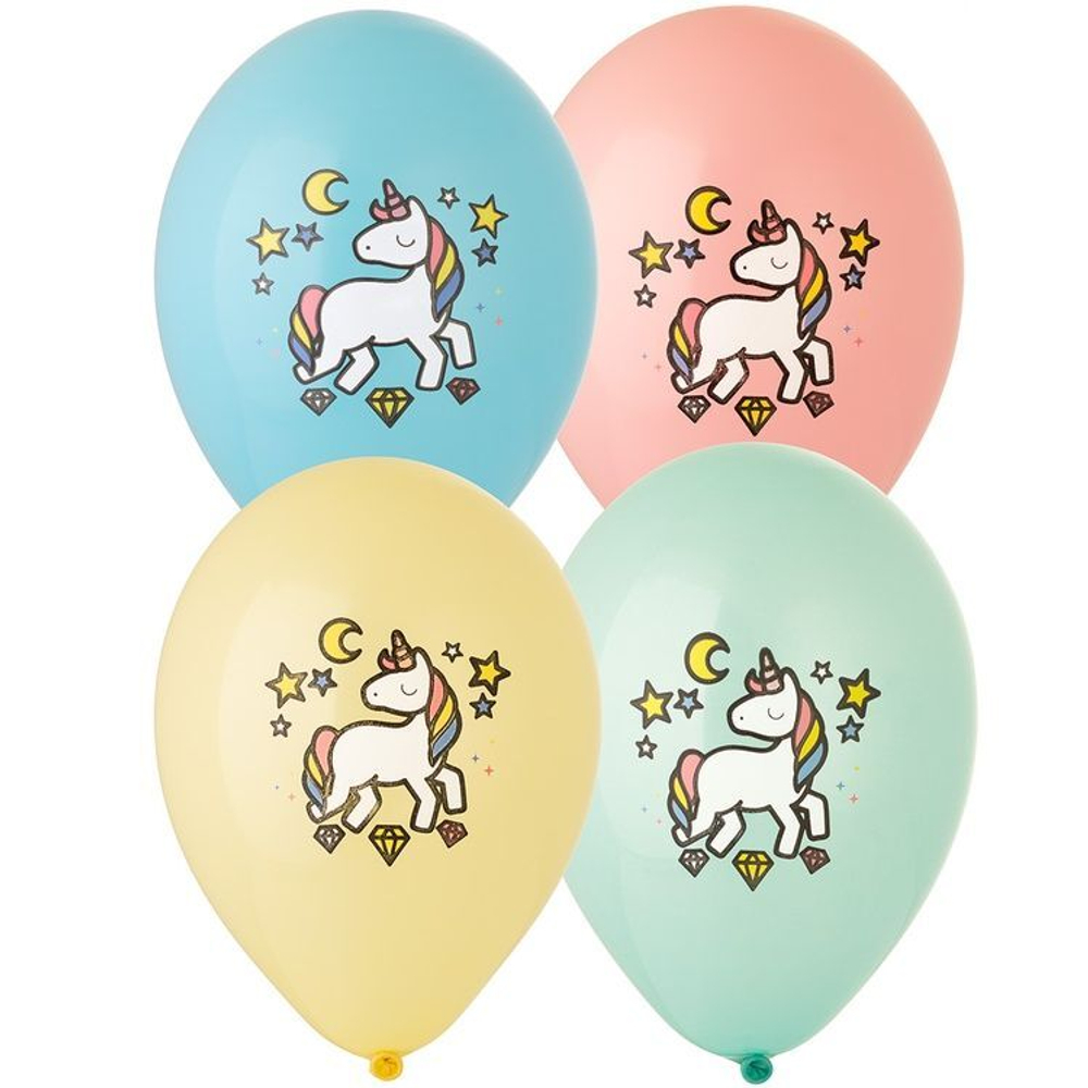 И Шар 12" с рисунком Единорог(в наличии бирюза,голубой,белый,розовый)