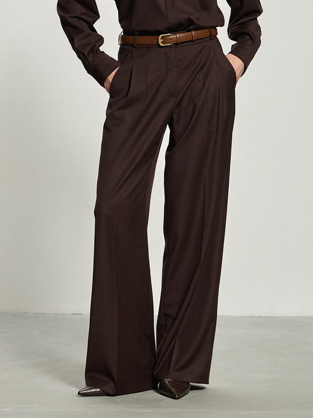 Брюки Палаццо на молнии коричневые смесовая шерсть