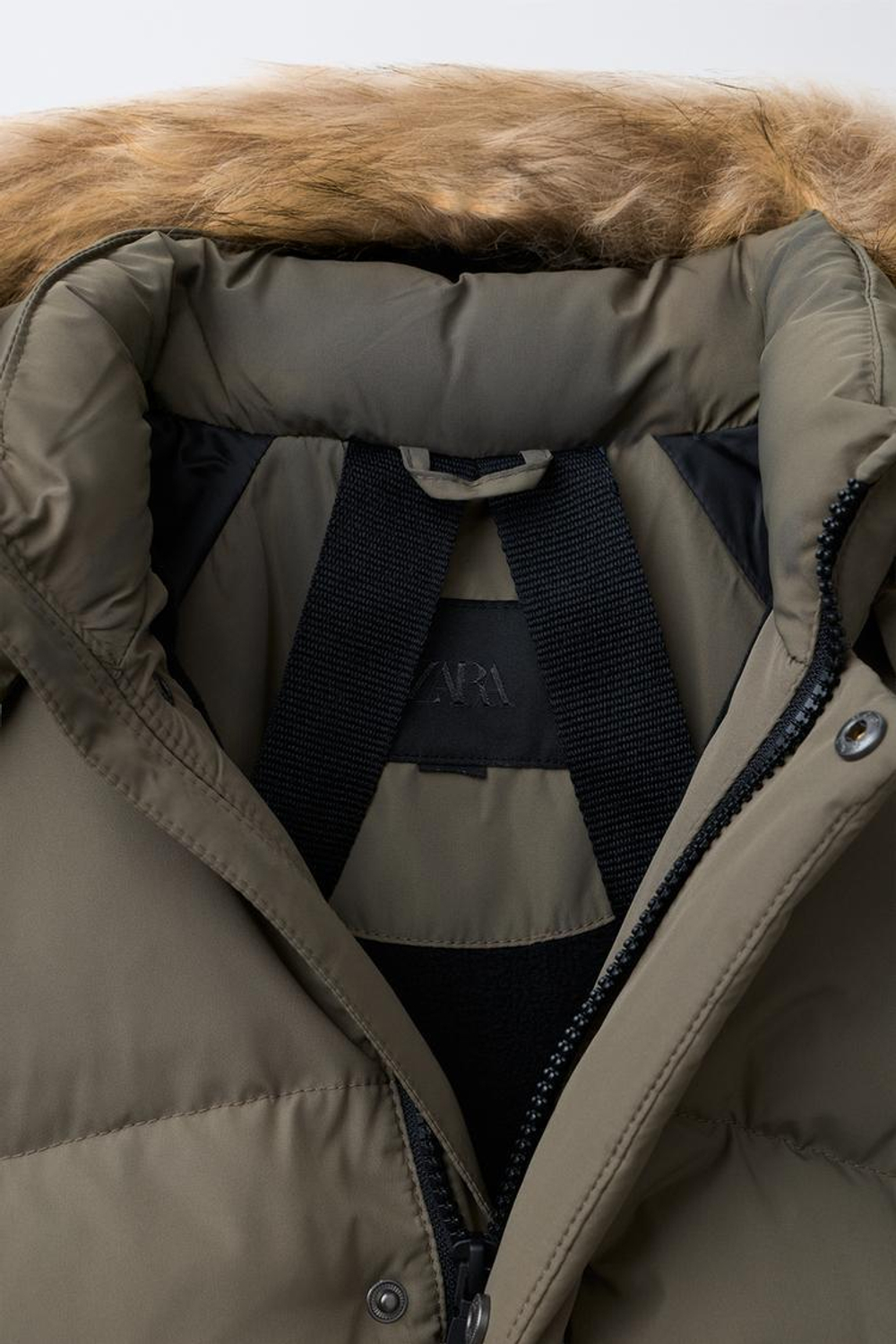 ZARA ДЛИННЫЙ ПУХОВИК ИЗ ПЕРА И ПУХА WATER REPELLENT И WIND RESISTANT, ХАКИ