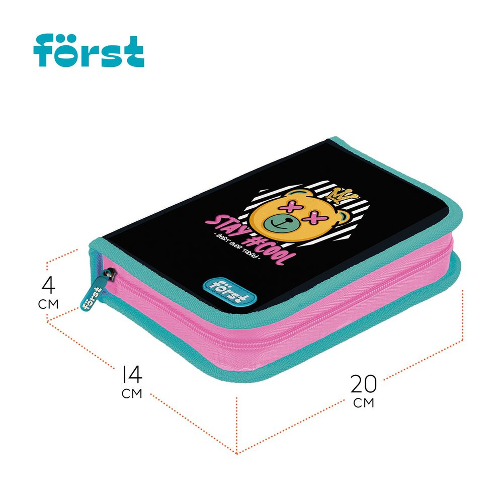 Пенал 1 отделение, 200*140*40 Först "Cool bear", дополнительная откидная секция, полиэстер