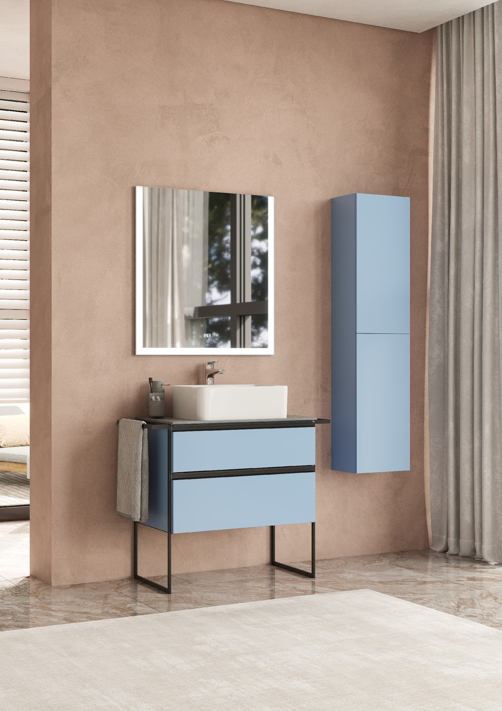 Шкаф-колонна Roca Domi 1500 небесный синий матовый ZRU9307872