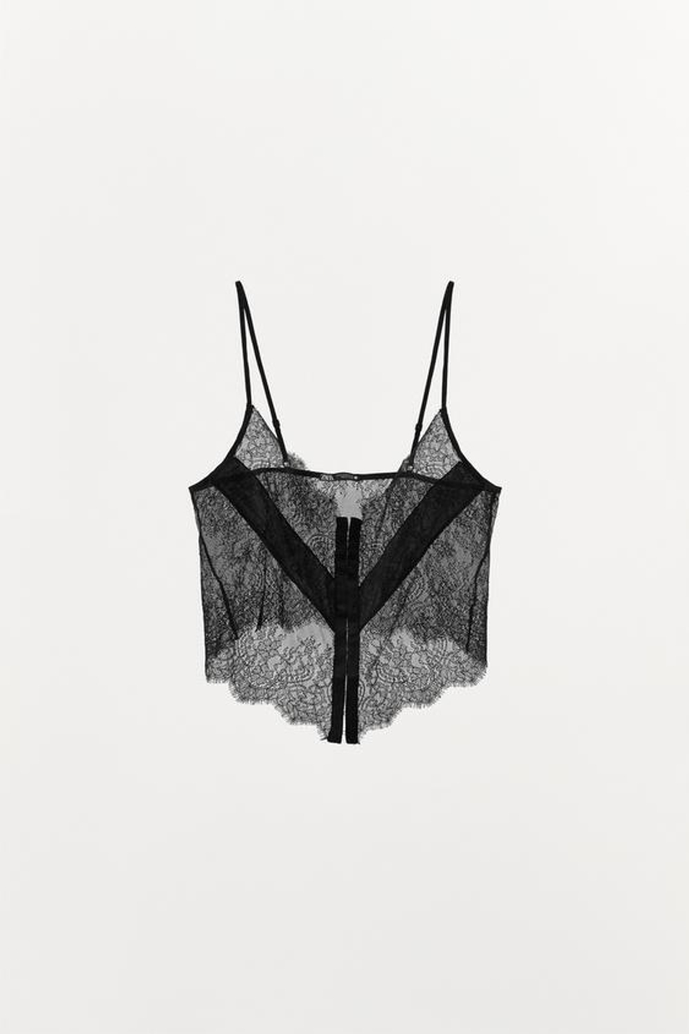 ZARA КРУЖЕВНОЙ ТОП АСИММЕТРИЧНОГО КРОЯ, ЧЕРНЫЙ