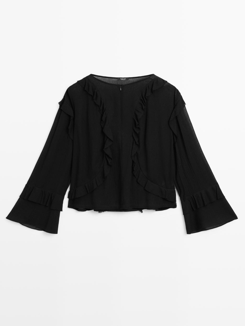 Massimo Dutti Блуза из струящейся ткани с воланами и молнией, черный
