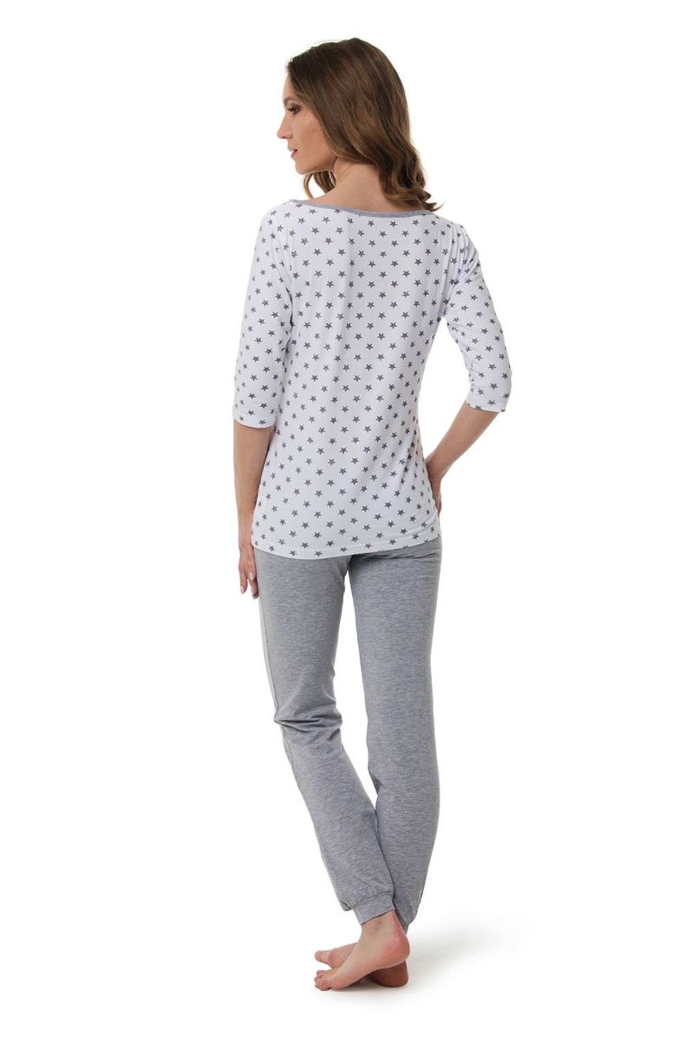 Пижама Stars с принтом в виде звезд на футболке (Размер: L) (Цвет: белый с серым)