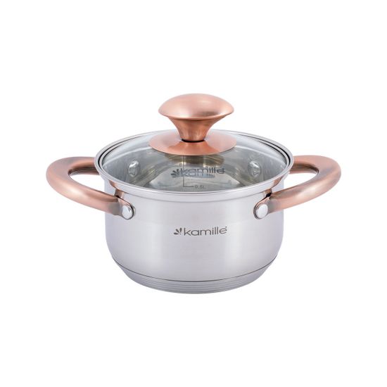 Набор кастрюль 6 предметов Kamille KM 4936 (1 л; 1,5 л; 2 л.) из нержавеющей стали с ручками под медь