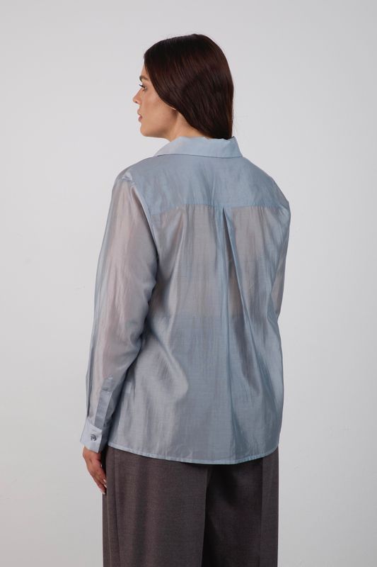 Блузка из тенселя с отложным воротником, серо-голубой