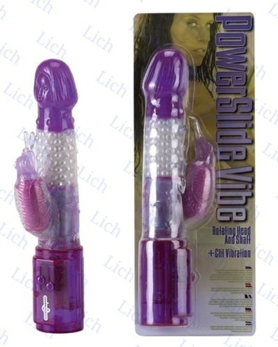 Фиолетовый вибратор с шариками и клиторальным стимулятором