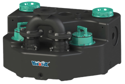 Насосная станция канализационная "Vodotok" с двумя насосами, имеющими моторы на постоянных магнитах и частотным преобразователем скорости вращения ротора модель КНС-ПМЧР-9м-18м³/ч-1,1кВт-180л