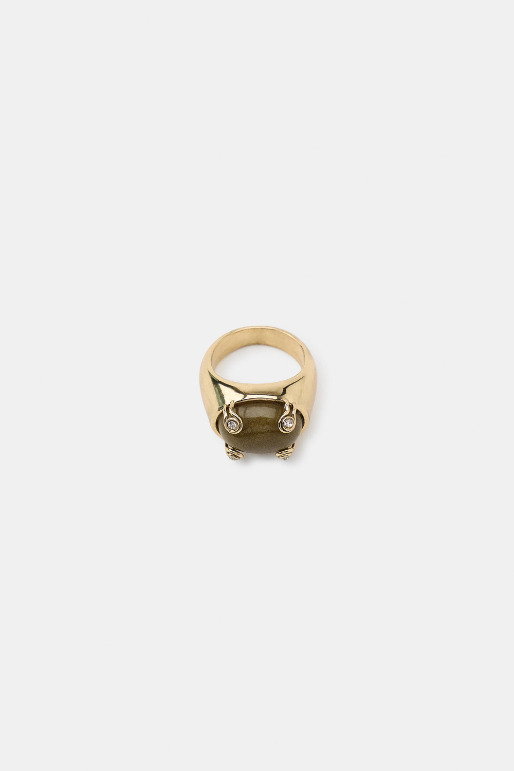 ZARA МЕТАЛЛИЧЕСКОЕ КОЛЬЦО С КАМНЕМ, ЗЕЛЕНЫЙ