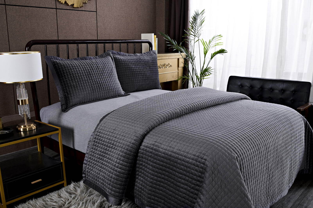 Покрывало 240х260 и 2 наволочки 50х70 Sofi De MarkO Лоретта темно-серое