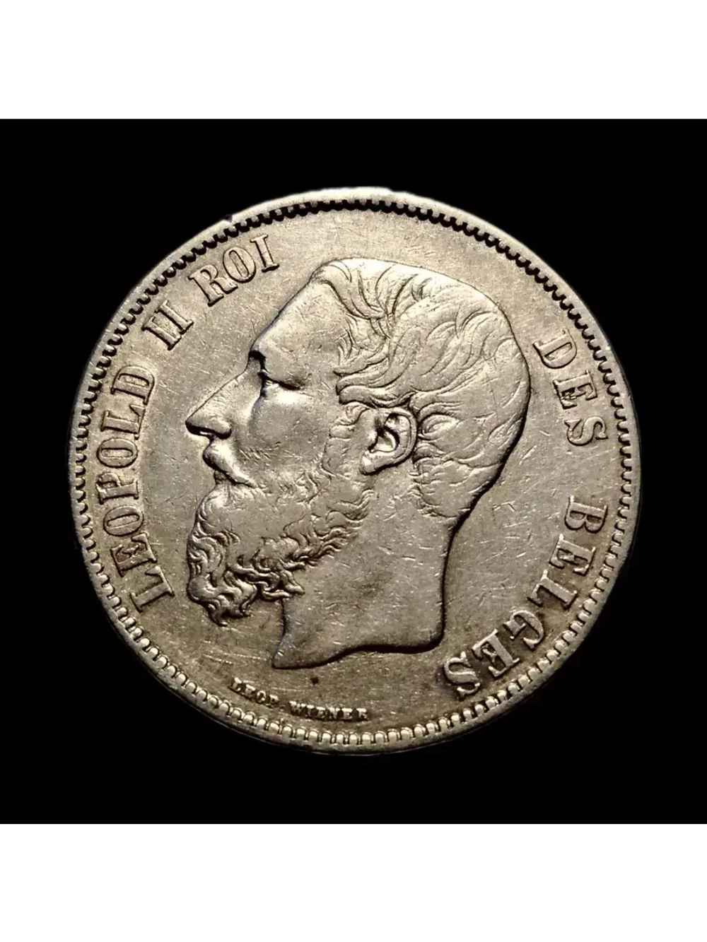 Монета Бельгии 5 франков 1869 год "Леопольд II"