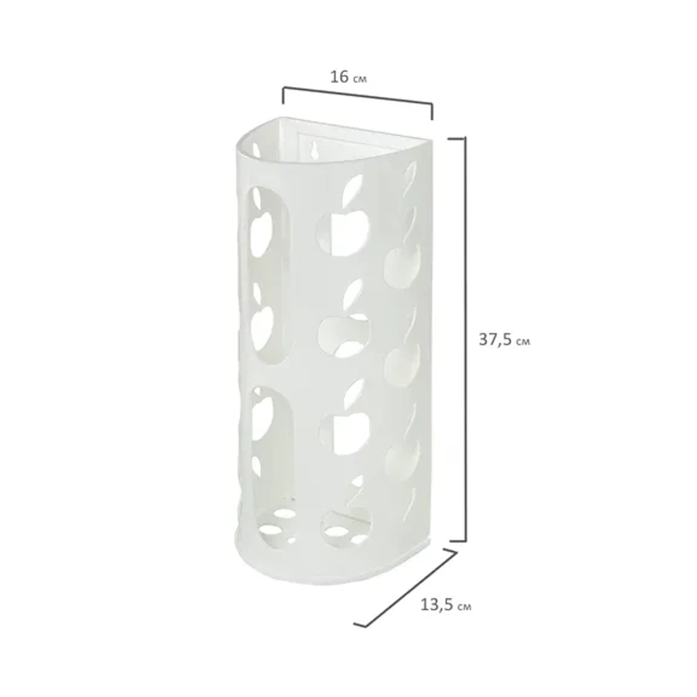 Держатель контейнер корзина APPLE для пакетов, мешков, бахил, 37,5х16х13 см, белый, LAIMA, 608368