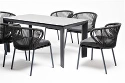 "Венето" обеденная группа на 6 персон со стульями "Милан", каркас темно-серый, роуп темно-серый