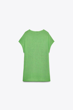 ZARA ТРИКОТАЖНЫЙ ТОП С ШИРОКИМИ РУКАВАМИ, ЗЕЛЕНЫЙ