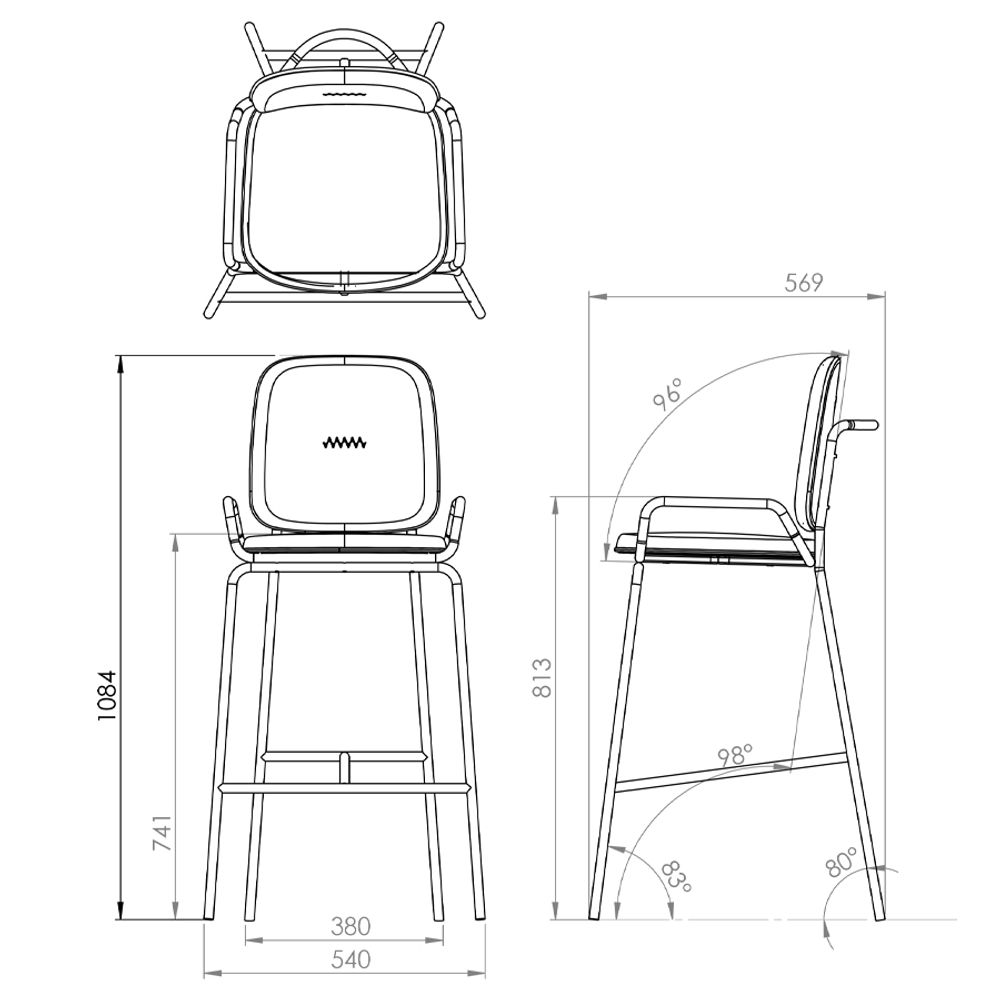 Стул барный LATITUDE Ror, 2 Frame, велюр, черный/темно-красный