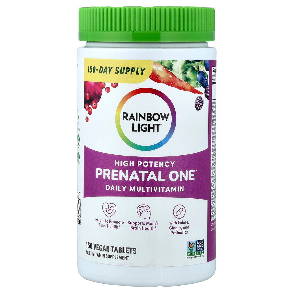 Rainbow Light, Prenatal One™, мультивитаминная добавка для ежедневного приёма, высокая эффективность, 150 веганских таблеток