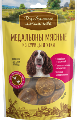 "Медальоны мясные из курицы и утки" ДЕРЕВЕНСКИЕ ЛАКОМСТВА для собак - 90 гр