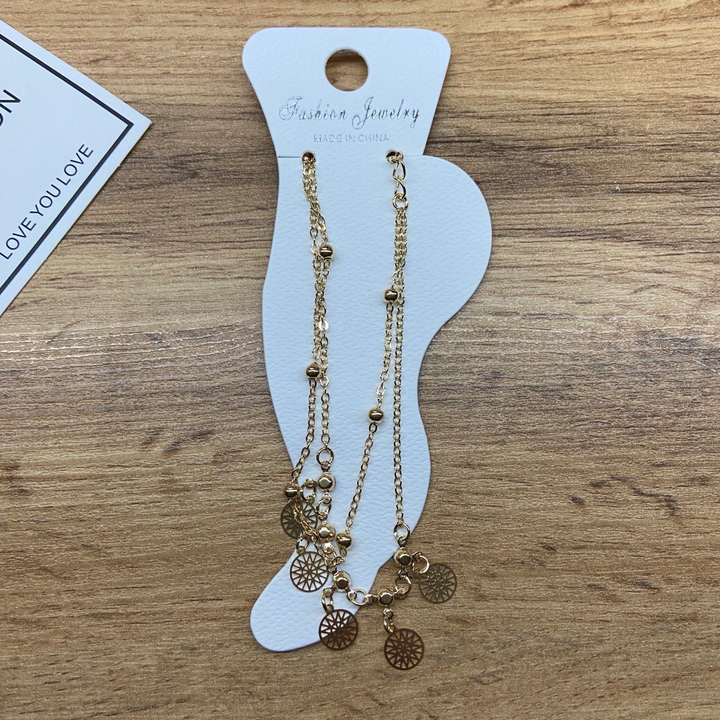 Браслет на ногу цепочка подвески Звезда восьмиконечная в круге стразы цветные металл золотистый