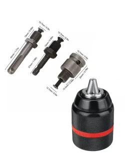 Патрон ударный быстрозажимной, для дрели, с 1/4" шестигранный хвостовик адаптер, цельнометаллический, 1/2-20UNF, 1.5-13 мм, набор 4в1