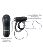 Эрекционное кольцо с подхватом мошонки и клиторальной щеточкой с вибрацией (Цвет: черный)