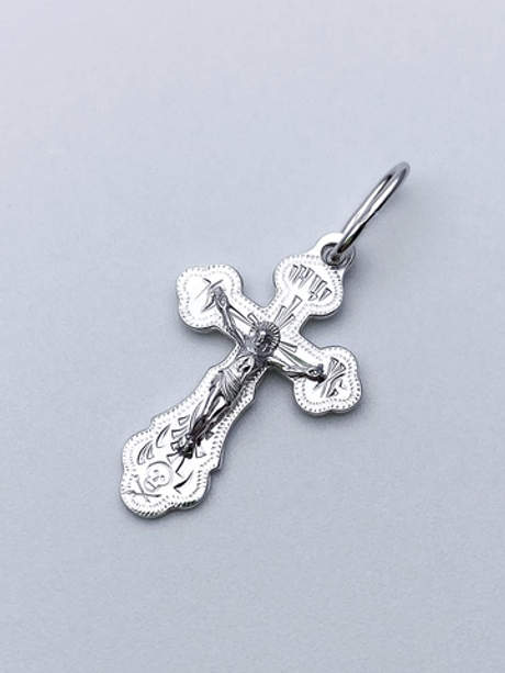 Крест из серебра/Родий,Алмазная огранка/С подвижным ухом/С алмазной огранкой